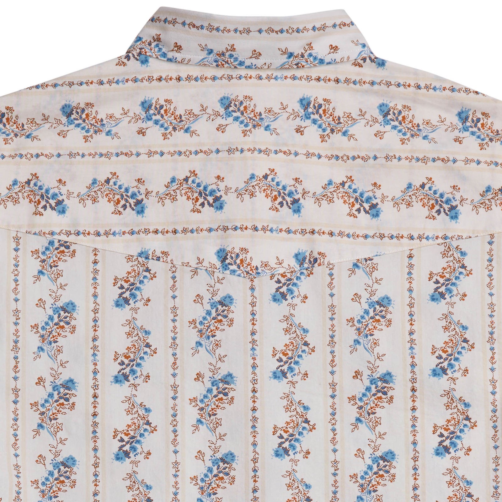 Floral patterned shirt with blue and orange flowers on a white background