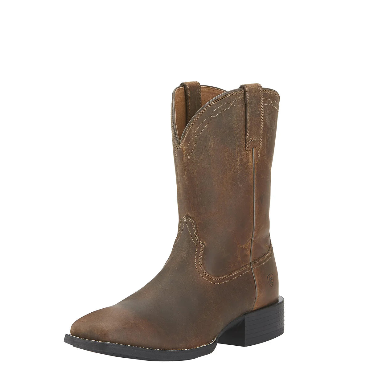 Ariat Men's Roper Wide Square Toe Western Boot in brown color, showcasing the side profile of the boot.