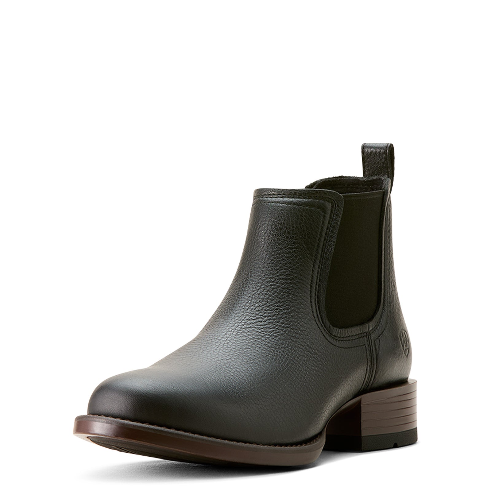 Ariat Men's Booker Ultra RT Western Boot, black full-grain leather, showing side gore and pull tab.