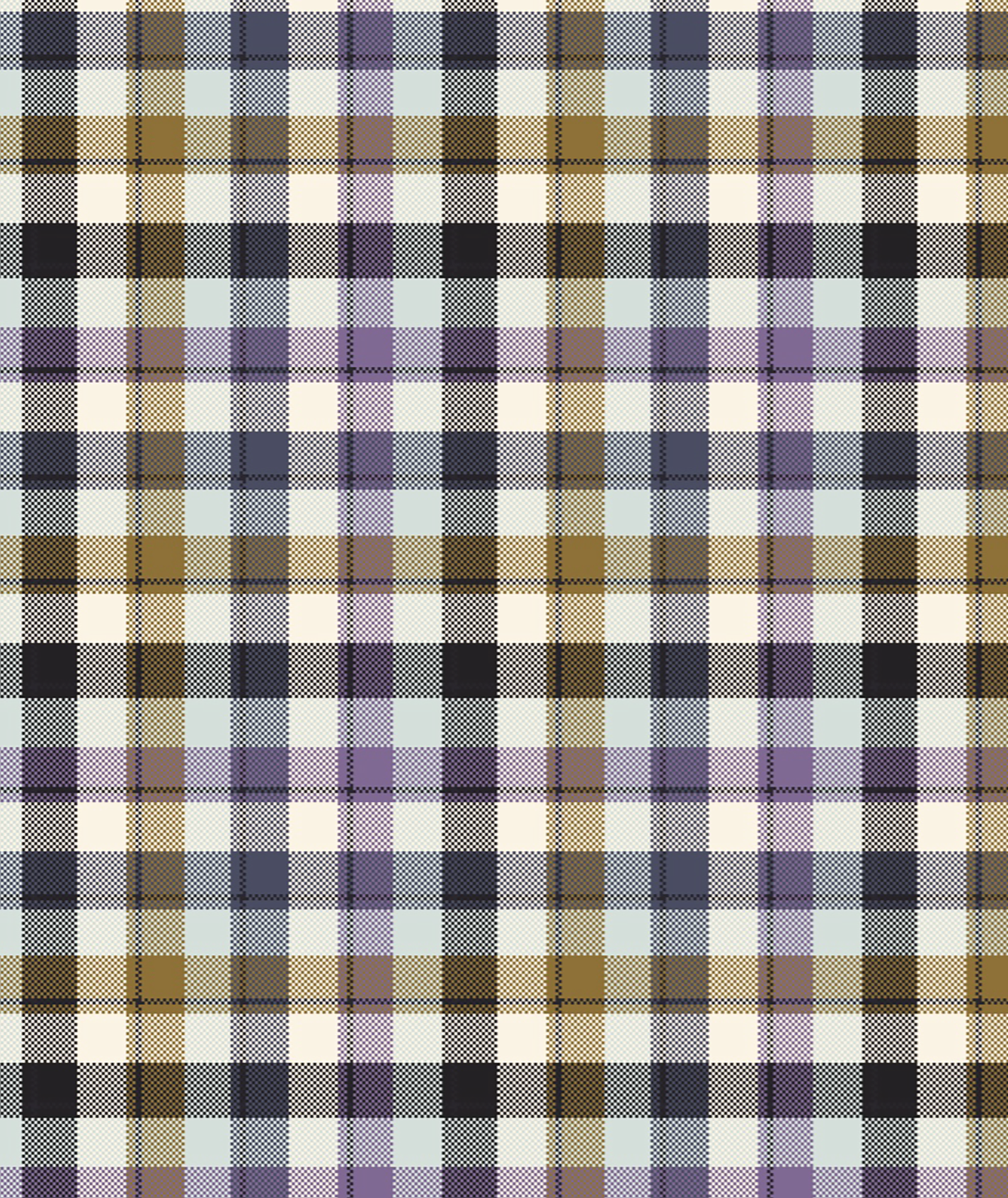 Plaid pattern with brown, purple, and white colors on a fabric texture background