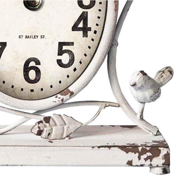 Old Town Antique White Country Table Clock. Vintage-style clock with decorative elements on a white background