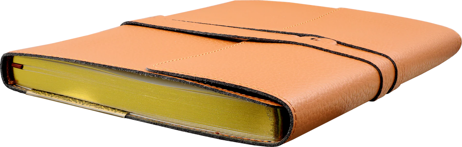 Leather Wrap Journal. Brown leather notebook with a yellow interior on a white background