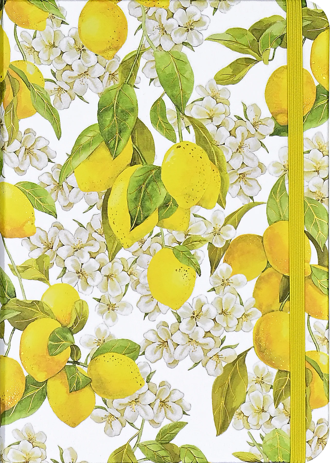 Amalfi Lemons Small Journal. Notebook cover with lemon and flower pattern on a white background
