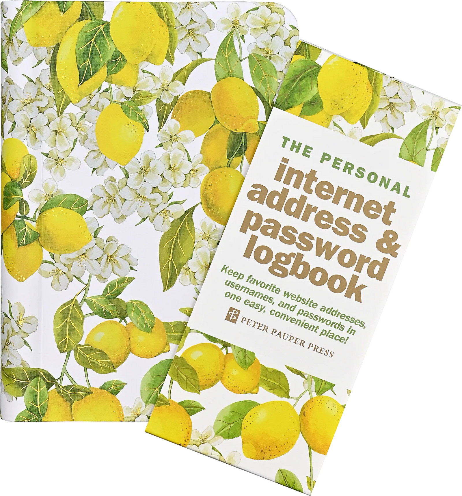 Amalfi Lemons Internet Address & Password Logbook. Personal internet address and password logbook with lemon design on cover