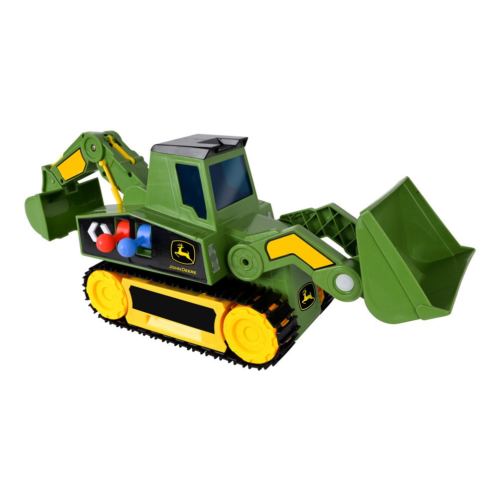 John Deere 2-in 1 Mega Excavator. Toy bulldozer with green and yellow colors on a white background