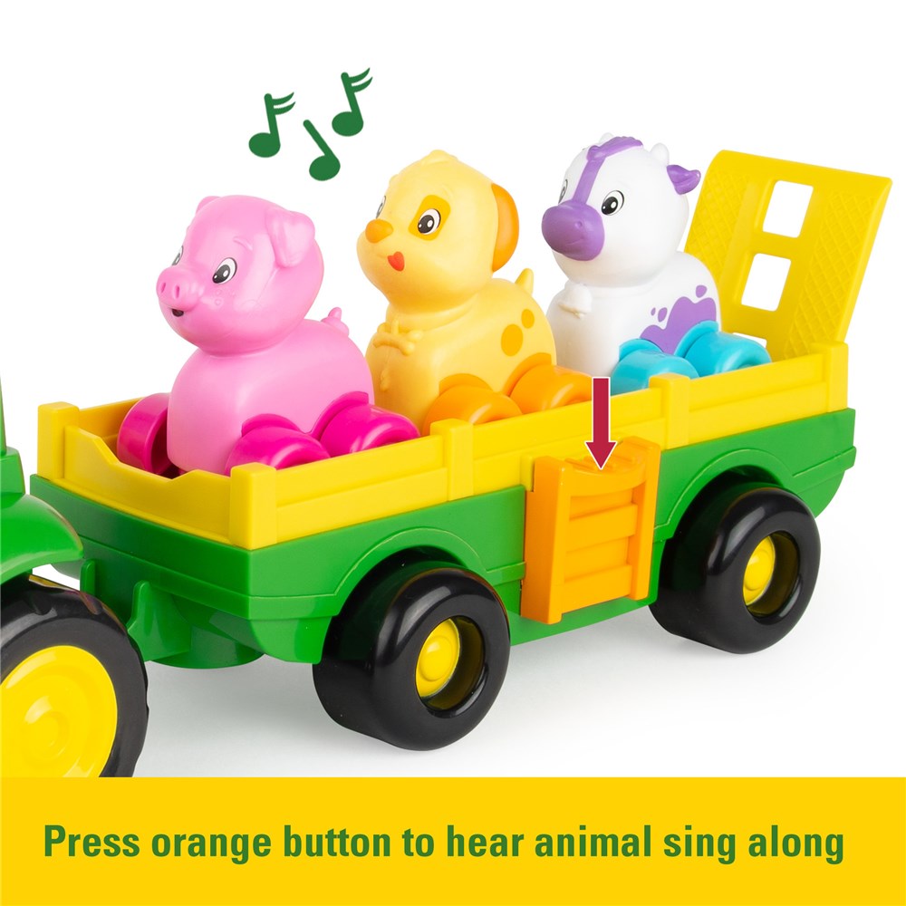 John Deere Animal Sounds Wagon Ride. Toy truck with animated animals in a colorful setting
