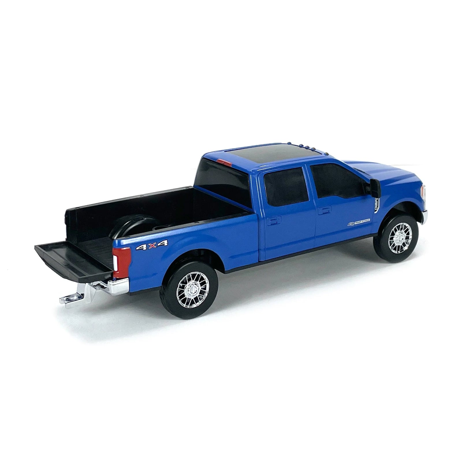 Big Country Toys Ford Superduty F250. Blue toy truck with open bed on a white background