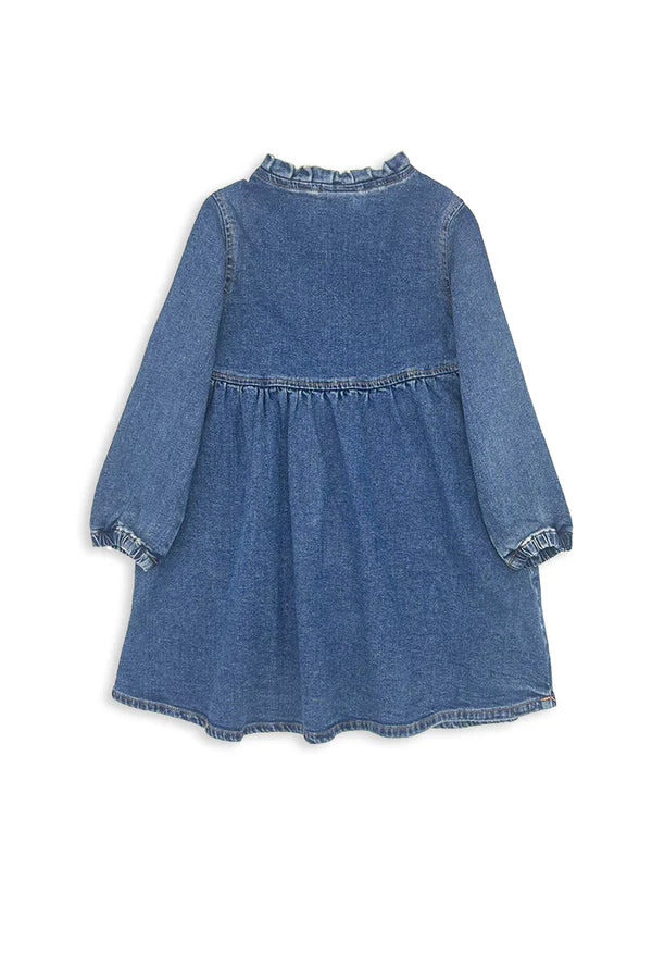 Blue denim dress on a white background