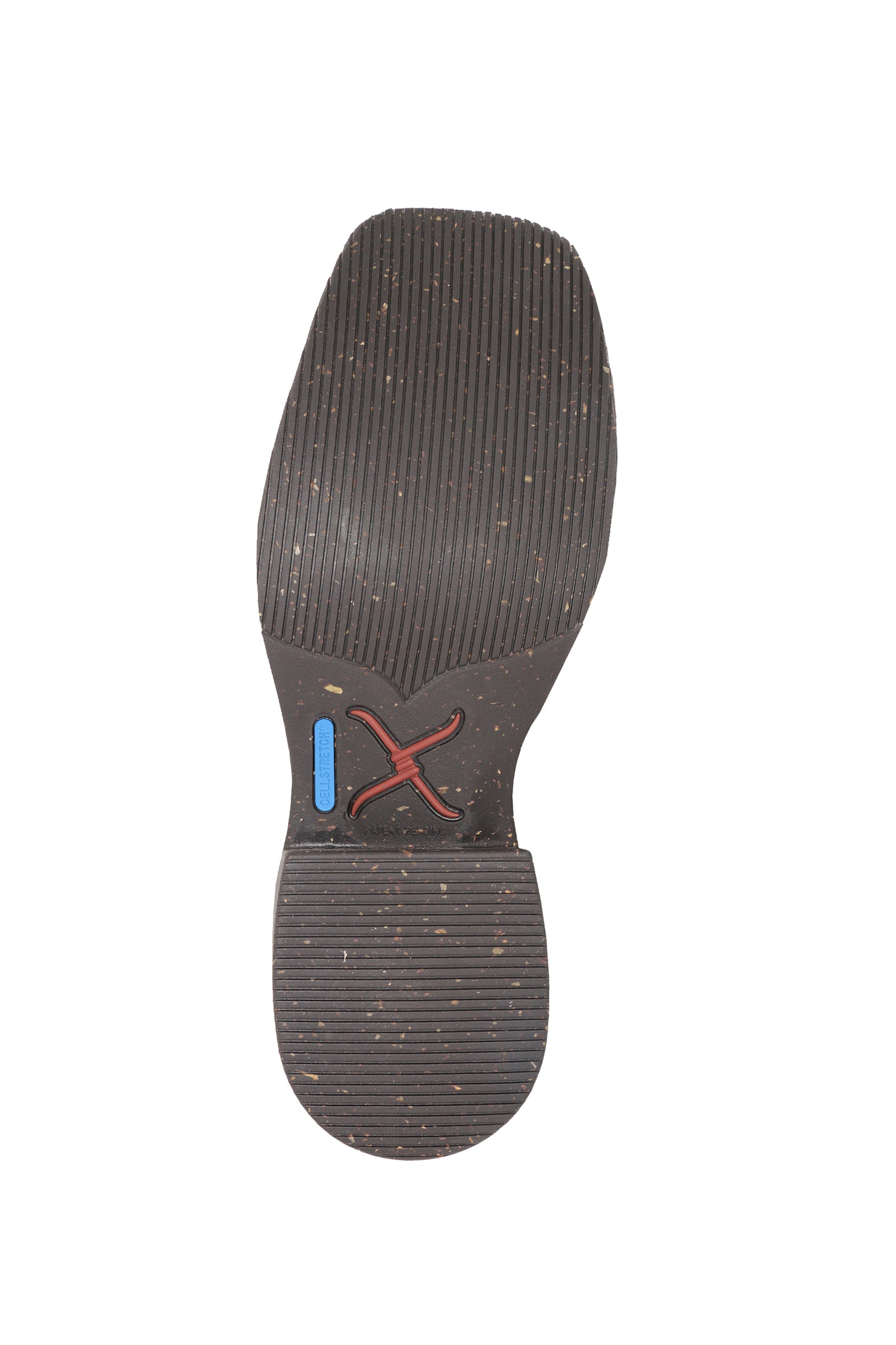 Twisted X Women's 9" Tech 2 Zip Western Boot. Black shoe sole with a brand logo on a white background