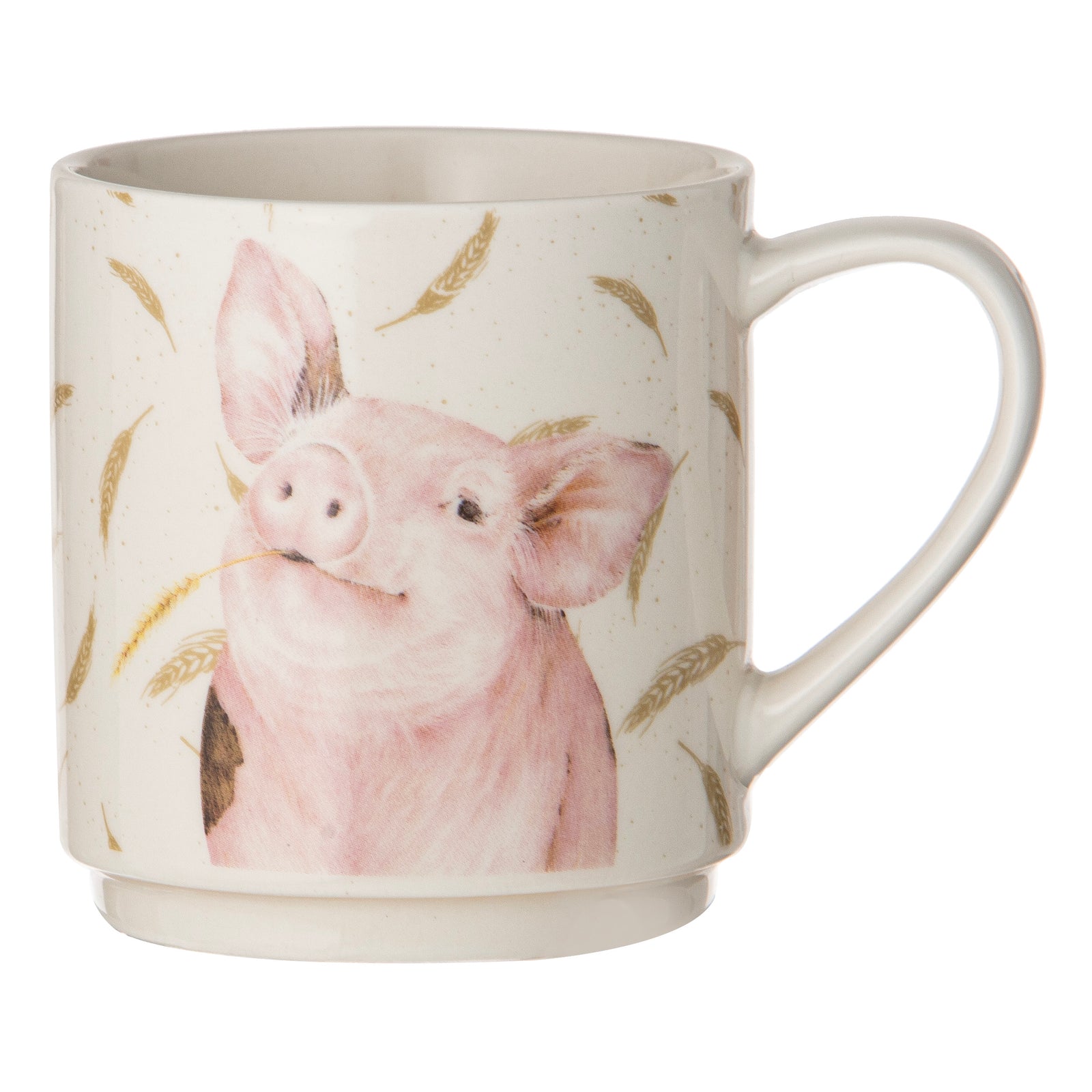 Ashdene Farmyard Faces Stackable 4pk Mugs. Pig mug on a white background.
