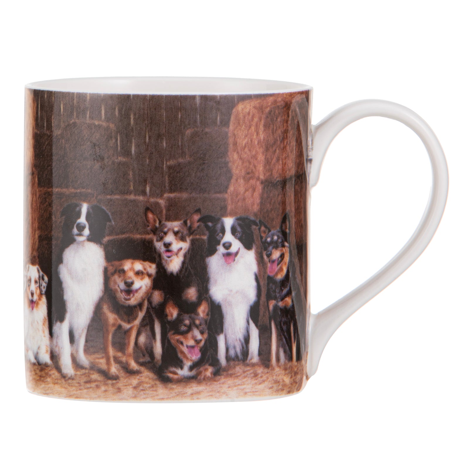 Ashdene Working Dogs Hay Shed Mug. Mug with a design of six dogs on a white background