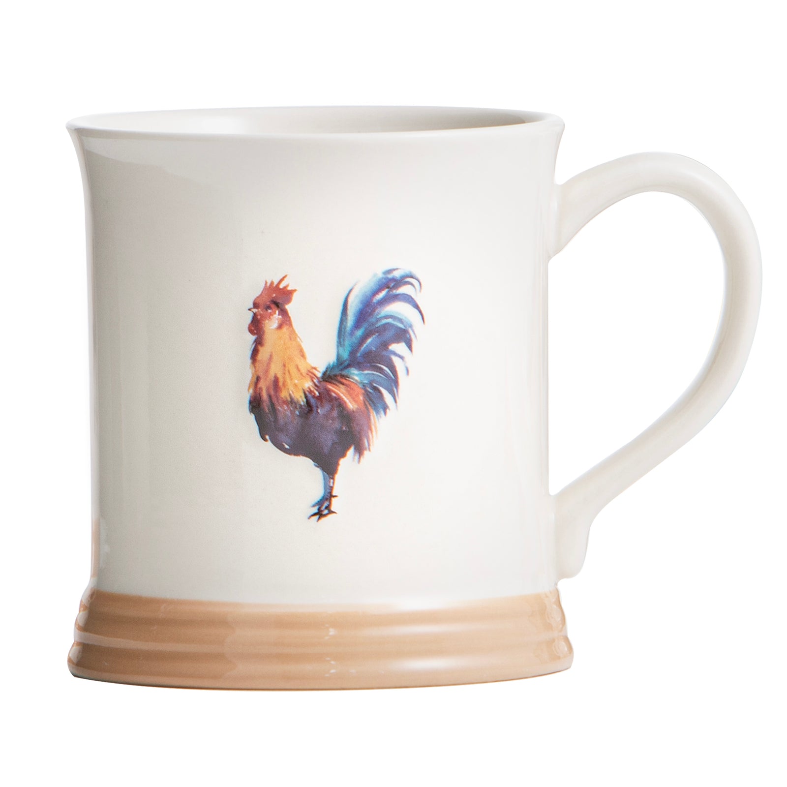 Ashdene Farm Friends Rooster Mug. White mug with a colorful rooster design on a white background