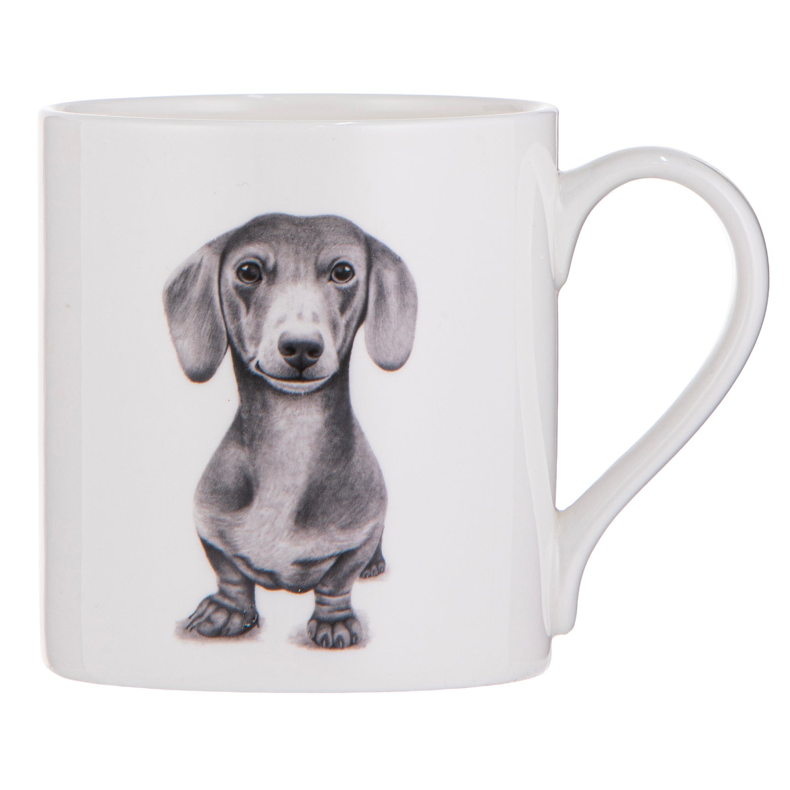 Mug with a dachshund illustration on a white background