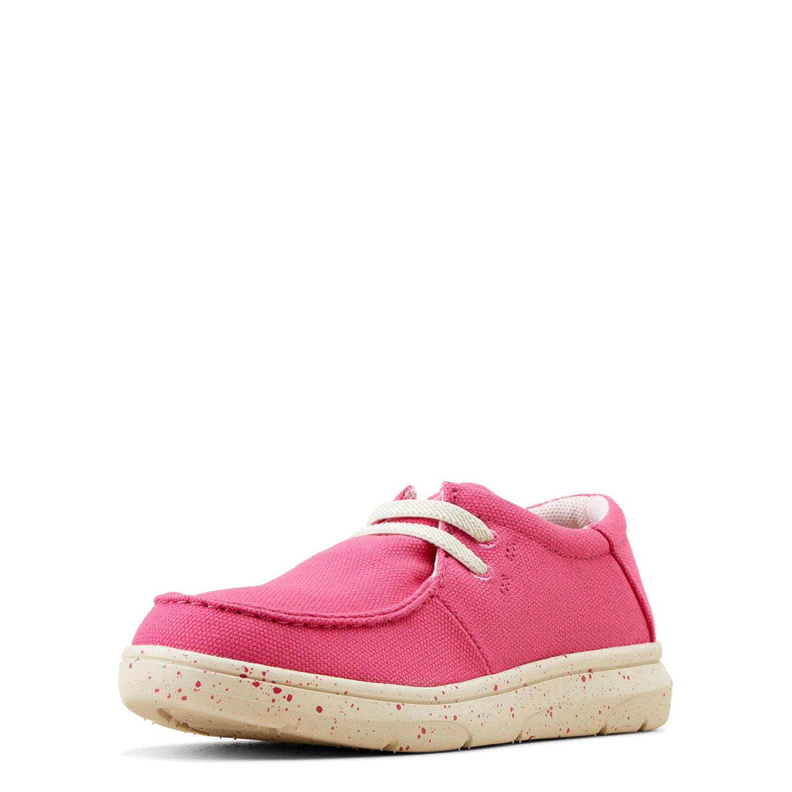 A pink Ariat Hilo children's shoe with elastic laces and a flat sole.
