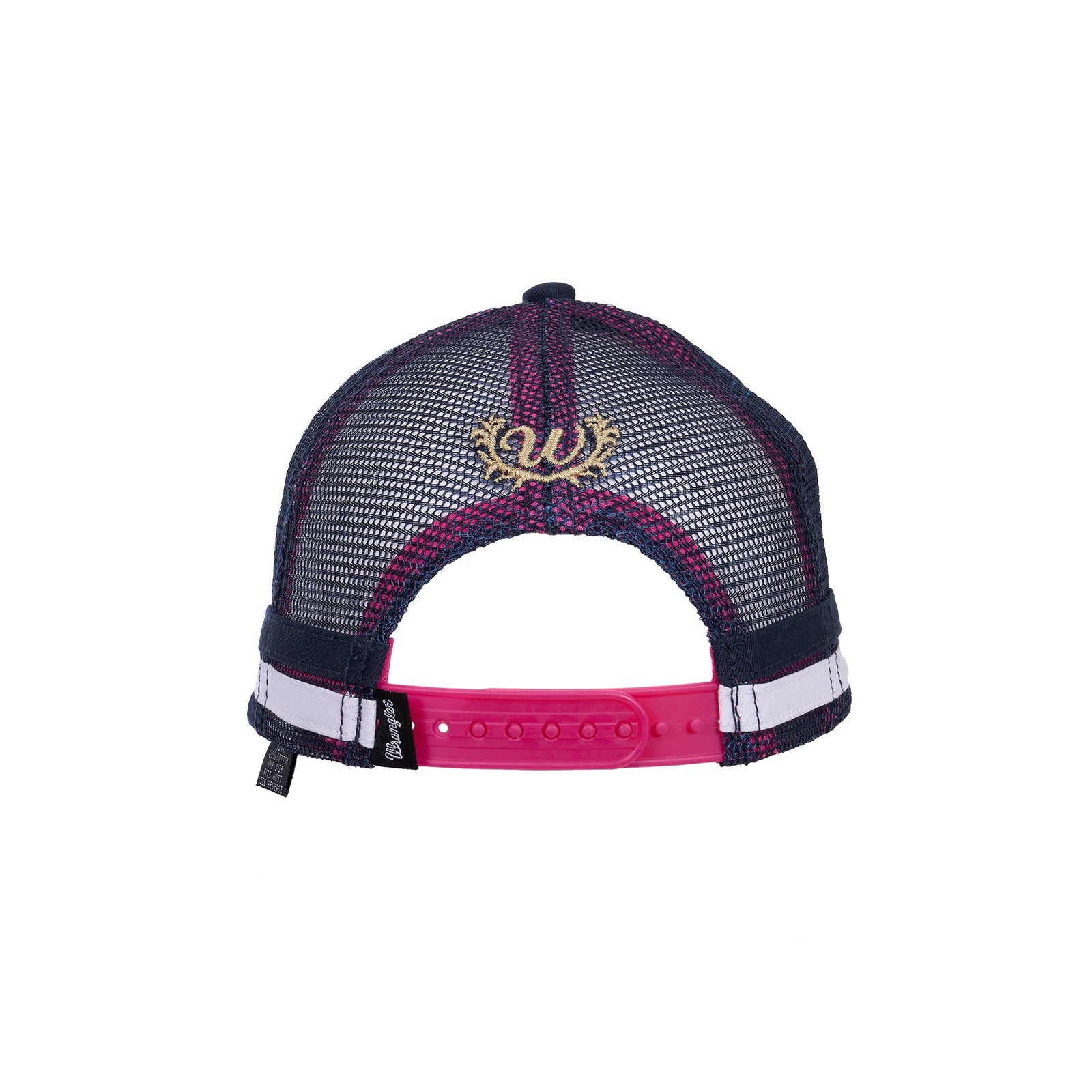 Purple and pink cap with mesh back on a white background