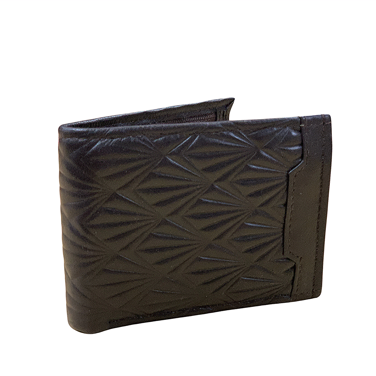 Men's Slim Embossed Gents Wallet. A brown embossed leather men's wallet with card compartments and a coin zipper.