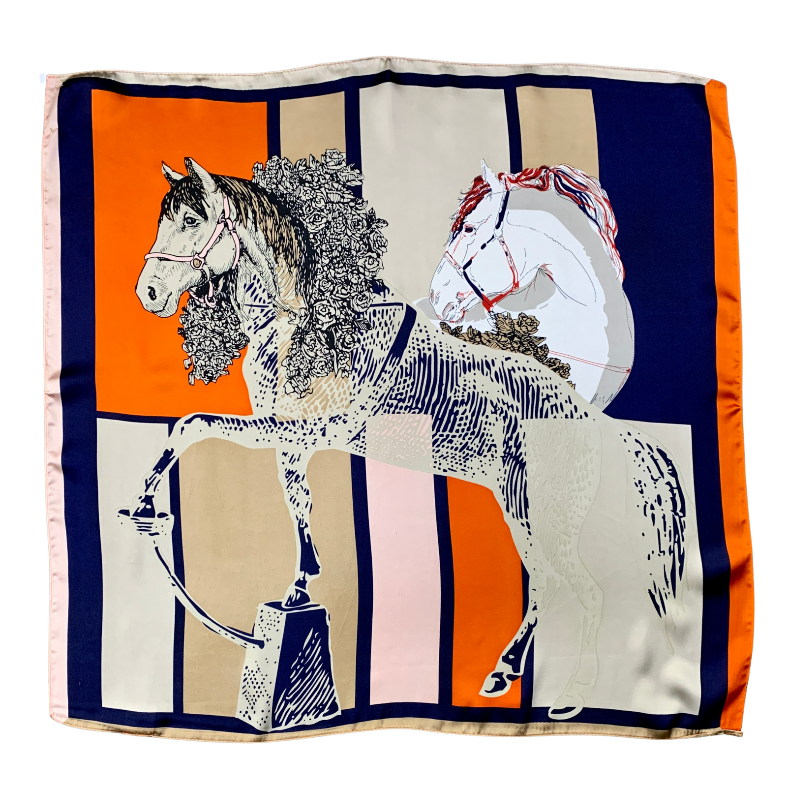 Show Horse Stylish Silky Scarf. Silk scarf with horse design on a multicolored background