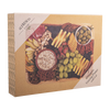 A gourmet grazing platter gift box by Alfresco LSF, featuring a printed board with cheeses, crackers, grapes, olives, nuts, and cured meats on a kraft paper box.