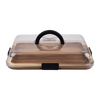 A rectangular clear plastic storage container with a transparent lid, a black top handle, and a black front latch, shown on a plain white background.