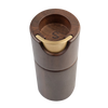 A dark brown wooden cylindrical holder with a gold metal accent ring, shown from a top-down angle on a white background.