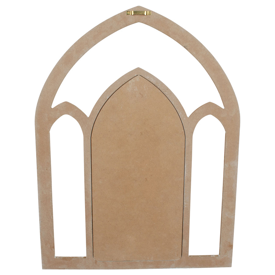 Arch ‘Family Makes Home’ Wall Art. Wooden arch-shaped frame on a white background
