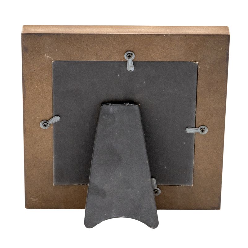 Designer Photo Frame. Wooden frame with a black metal bracket on a white background