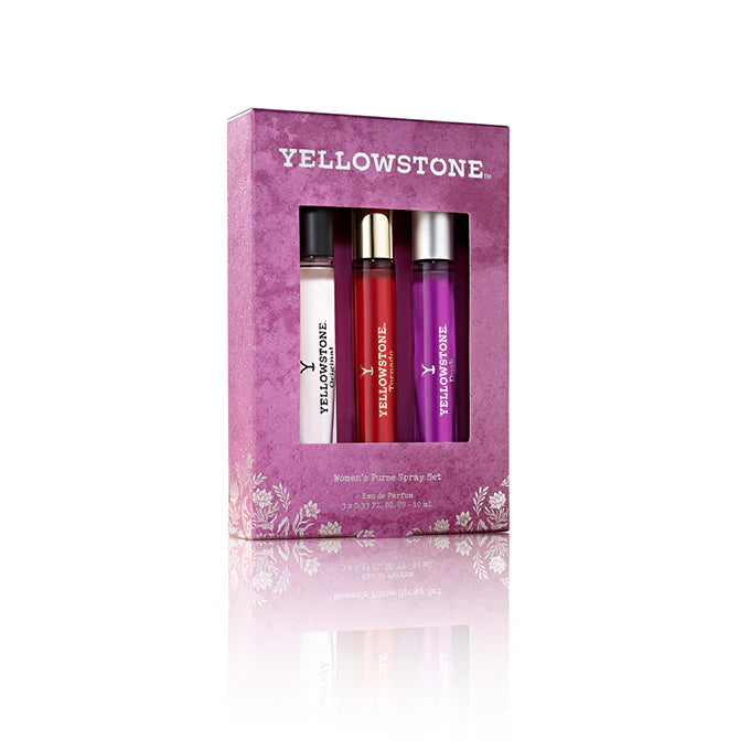 Yellowstone perfume set in a pink box on a white background