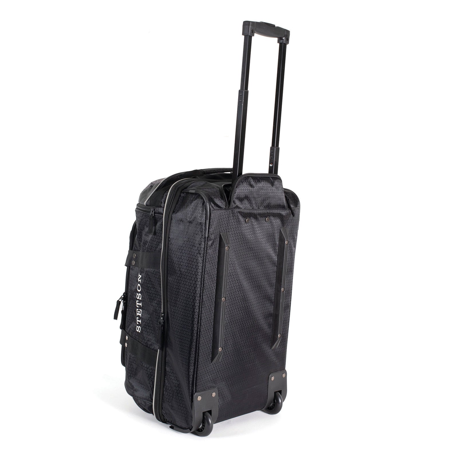Stetson Roller Bag. Black rolling suitcase with visible brand logo on a white background