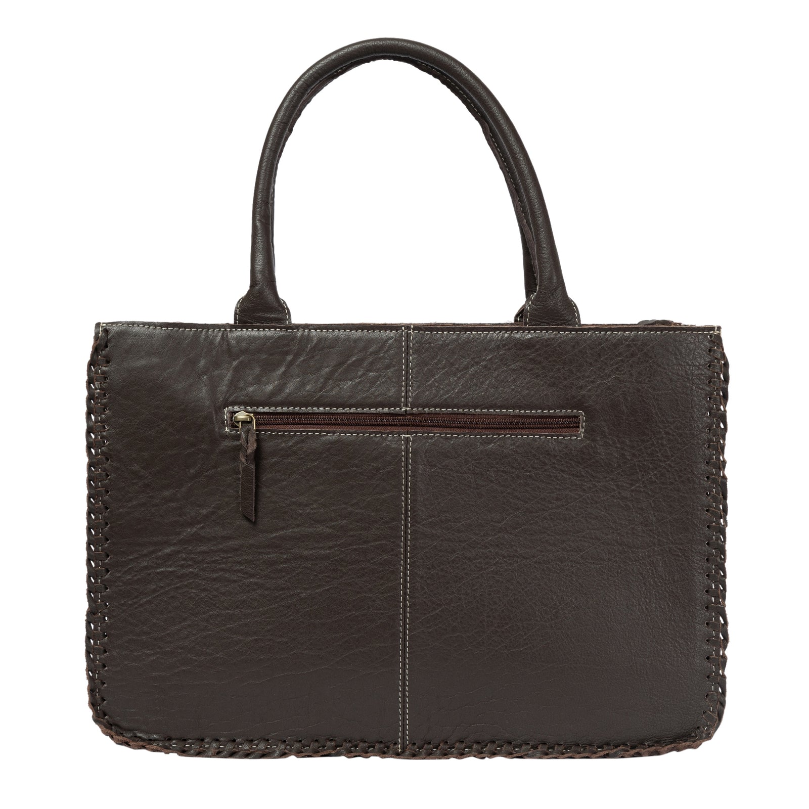 Sicily Brown Cowhide Big Bag with Tooled Cutwork