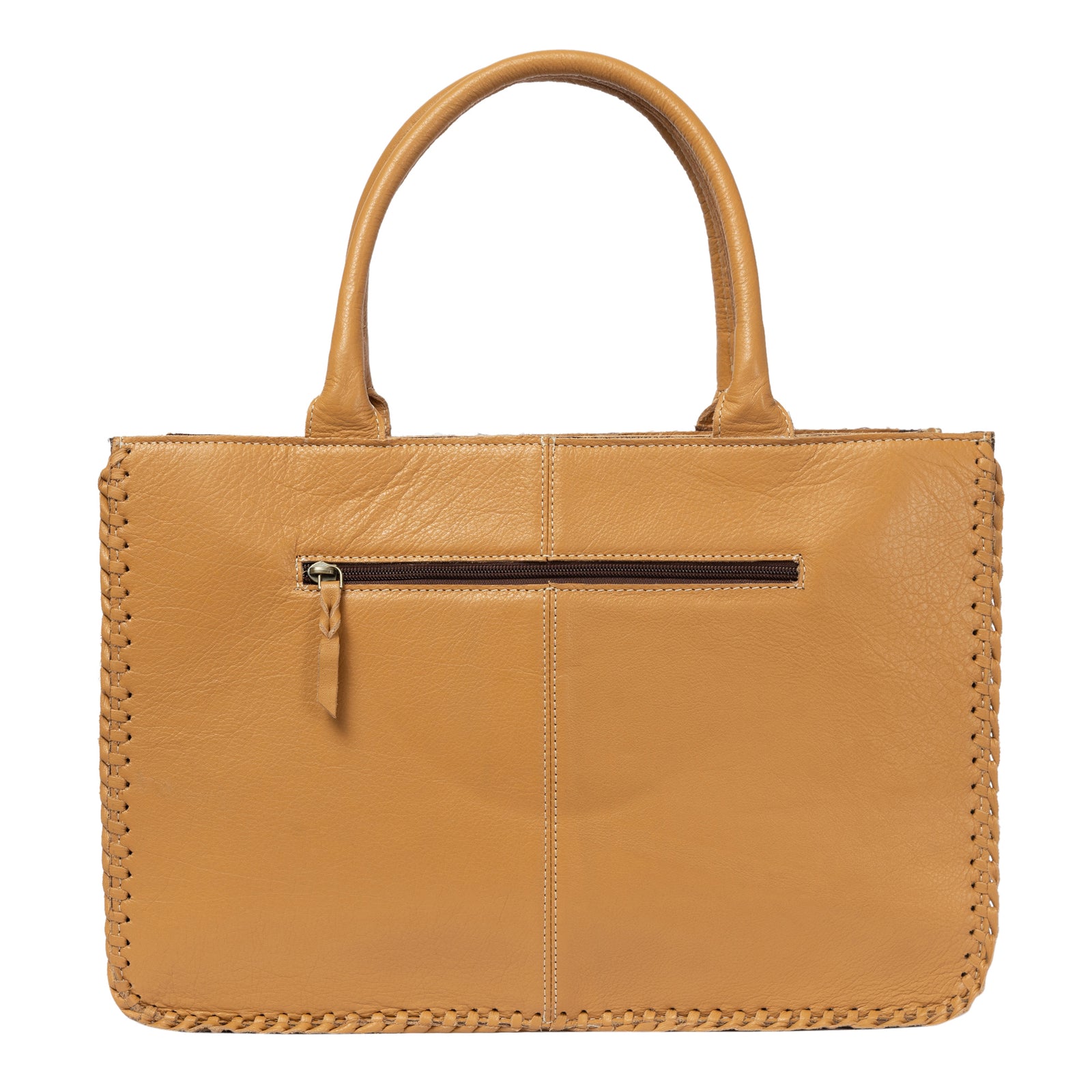 Sicily Tan Cowhide Big Bag with Tooled Cutwork