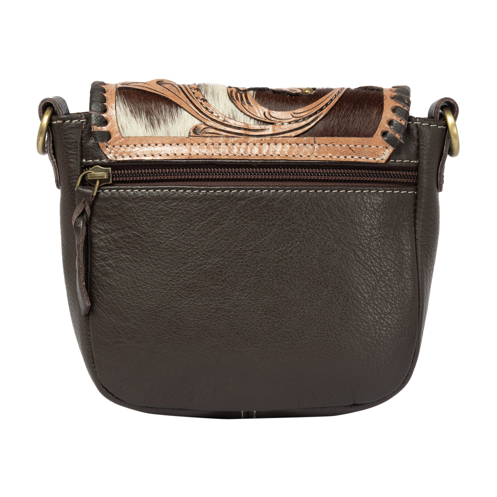 Catania Brown Cowhide Flap Bag with Tooled Cutwork