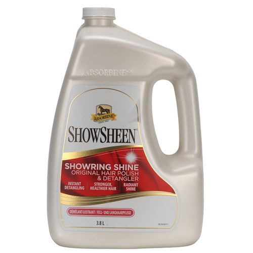 Absorbine Showsheen Hair Polish and Detangler 3.8L. ShowSheen hair polish bottle on a white background