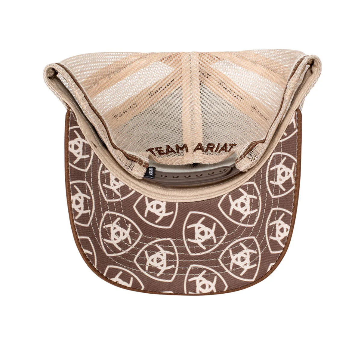 Ariat Est Patch Trucker Cap. Baseball cap with patterned front and mesh back on a white background