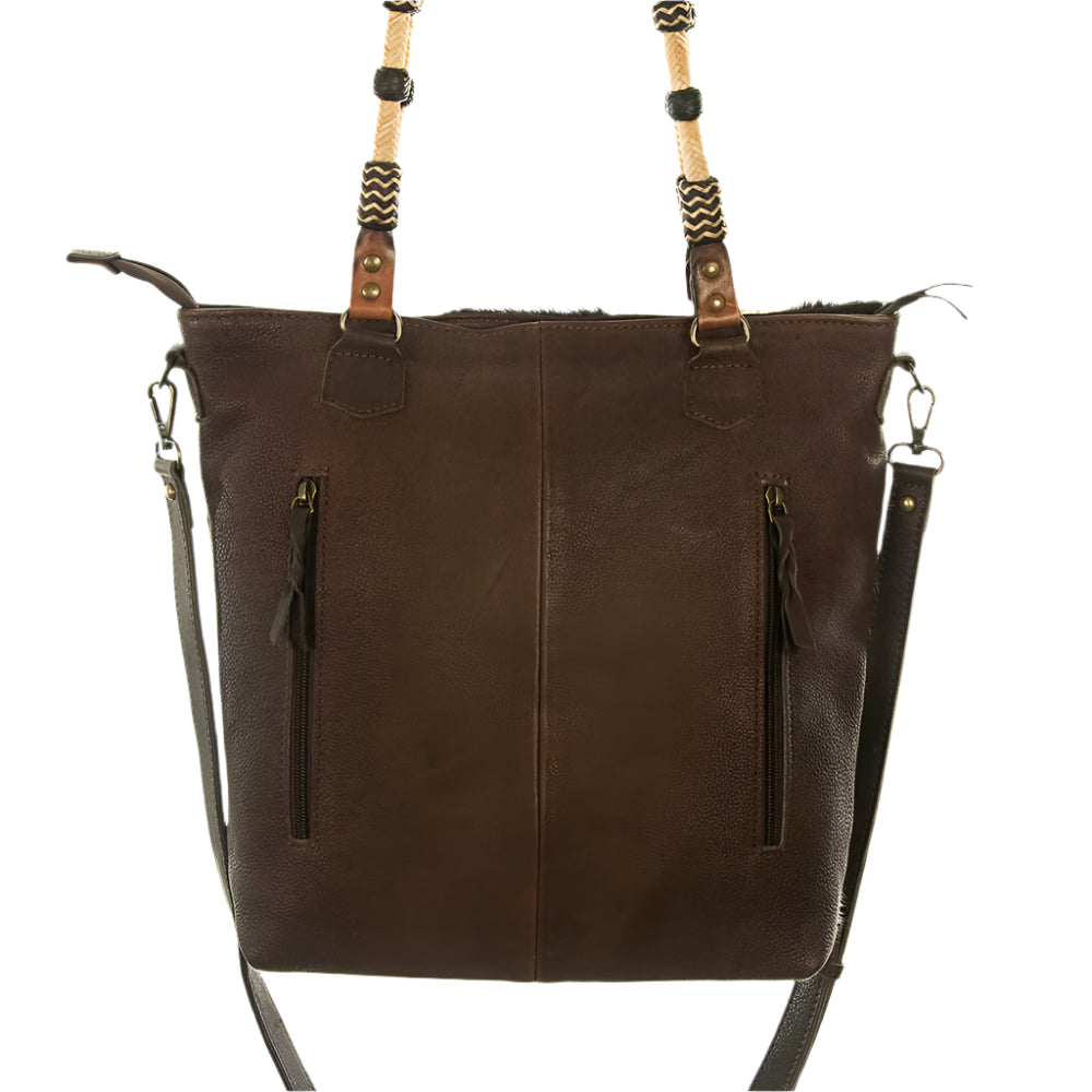 American Darling Brown leather tote western bag with decorative straps on a white background