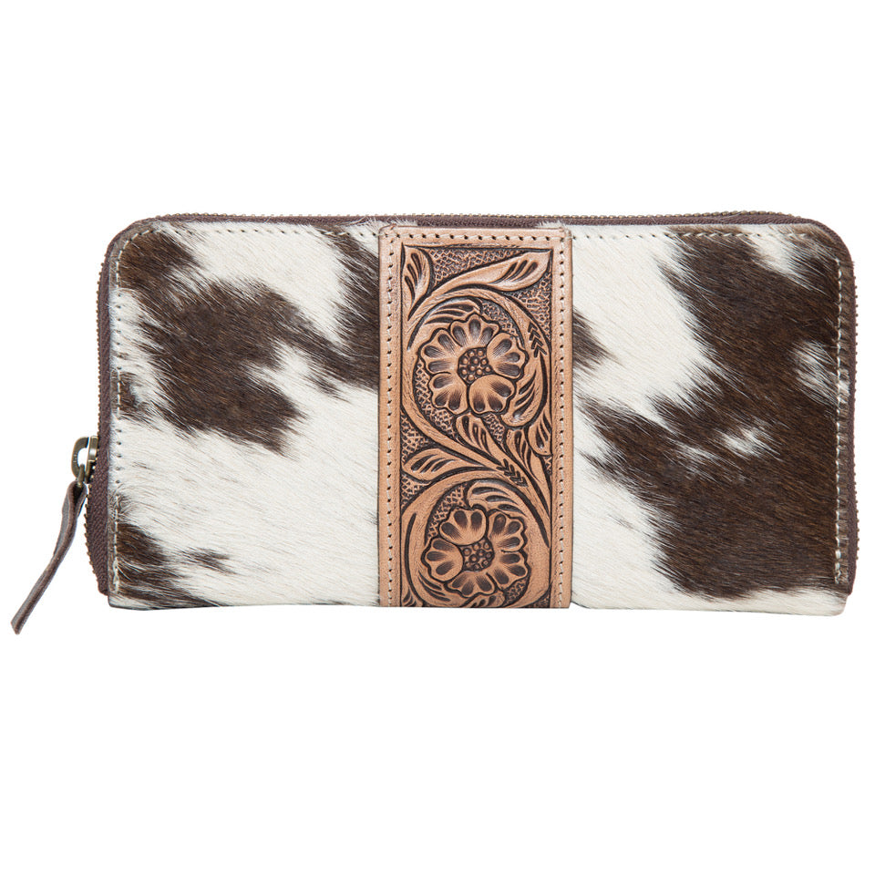 Women's Tooling Leather Cowhide Zippered Wallet