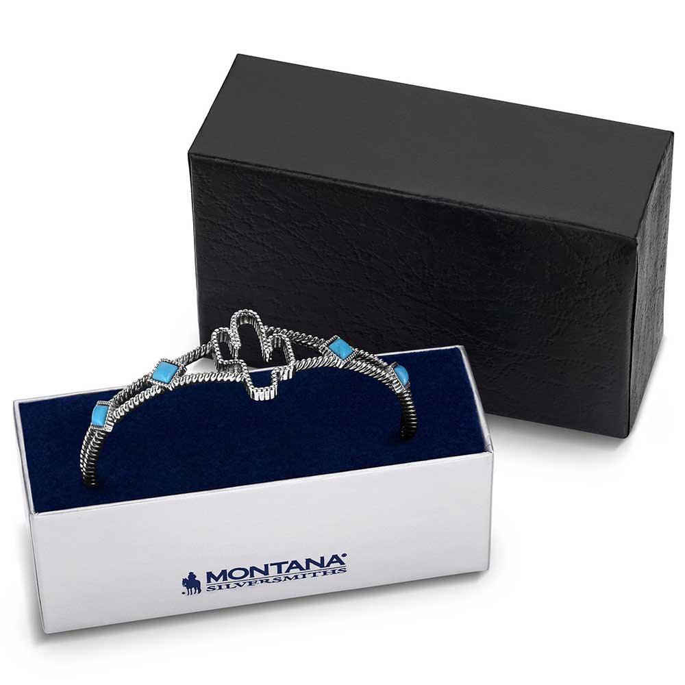 Montana Silversmith channel desert charm with the Desert Turquoise Cuff Bracelet.