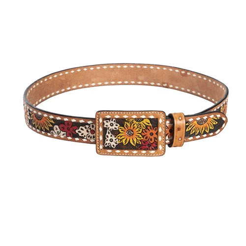 Fort Worth Decorative leather belt with floral patterns on a white background