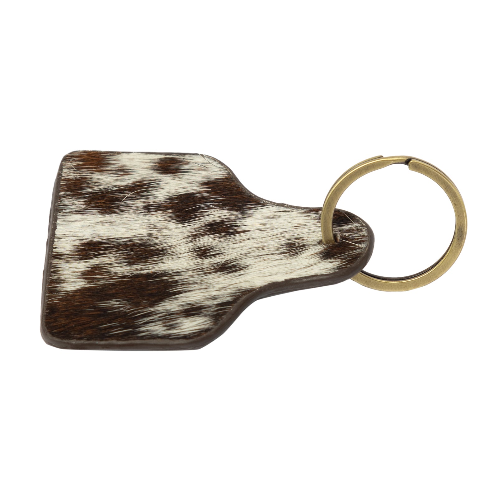 Keychain with a brown and white speckled pattern on a white background