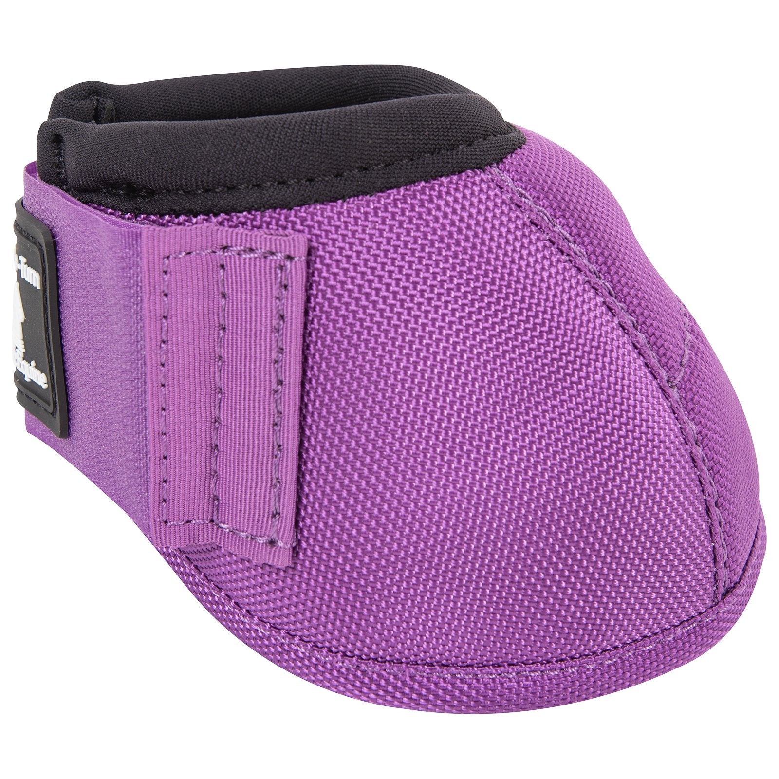 Classic Equine Dyno Turn Violet Purple Bell Boots. Purple protective pad with black interior on a white background