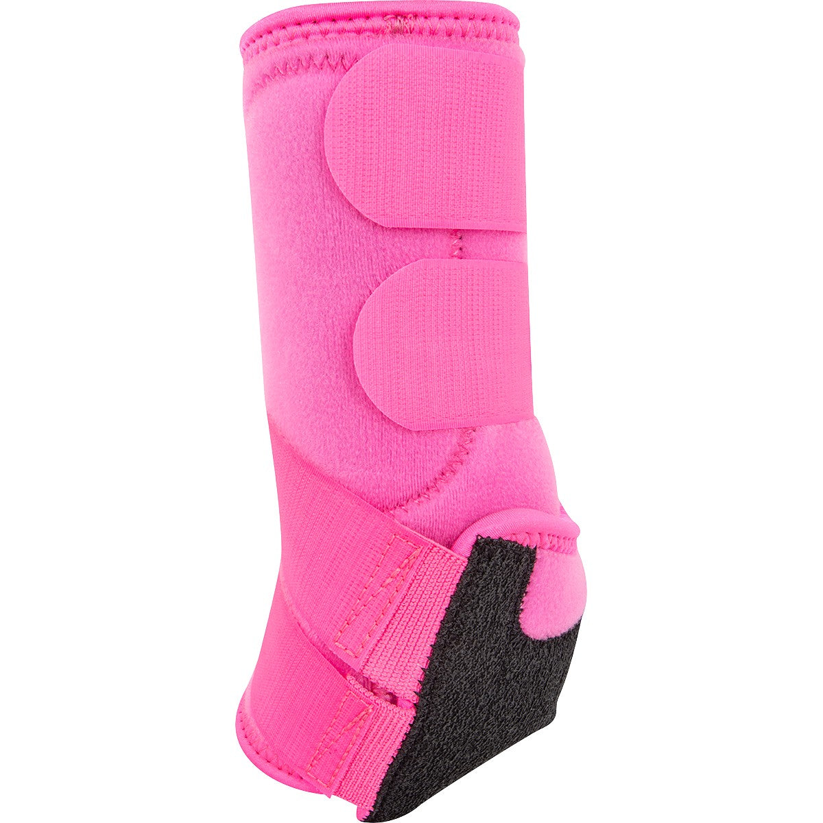 Classic Equine Legacy2 Hot Pink Front Support Boots. Pink protective boot with black sole on a white background