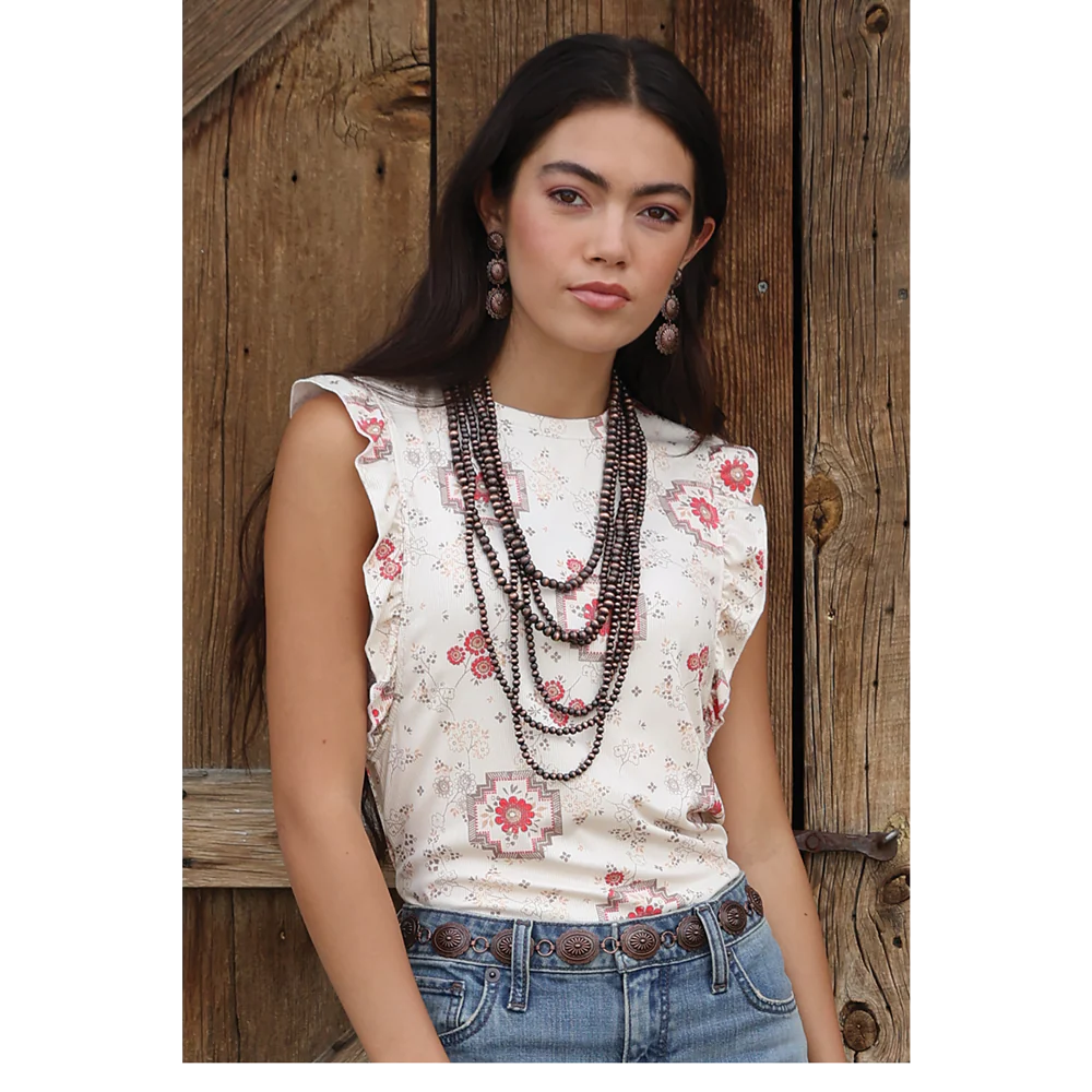 Cruel Denim Printed Ruffle Top