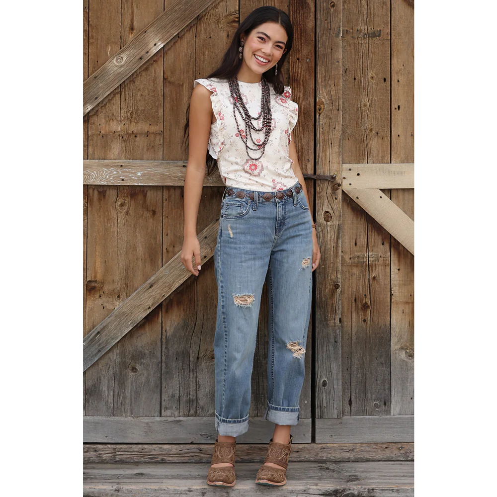 Cruel Denim Printed Ruffle Top