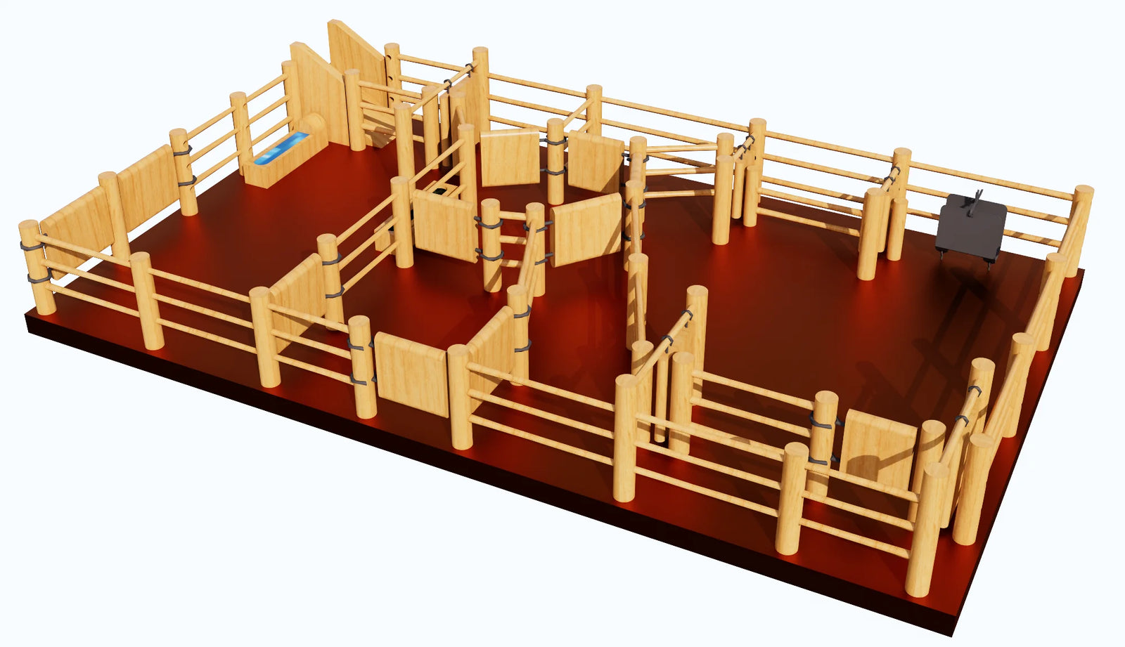 Country Toys CY6 Wooden Cattle Yards. Handmade wooden toy cattle yard with multiple gates and a branding cradle.