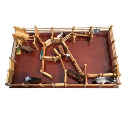 Country Toys CY6 Wooden Cattle Yards. Handmade wooden toy cattle yard with multiple gates and a branding cradle.