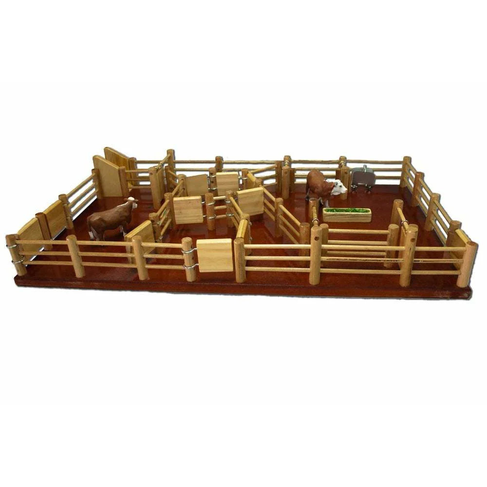 Country Toys CY6 Wooden Cattle Yards. Handmade wooden toy cattle yard with multiple gates and a branding cradle.