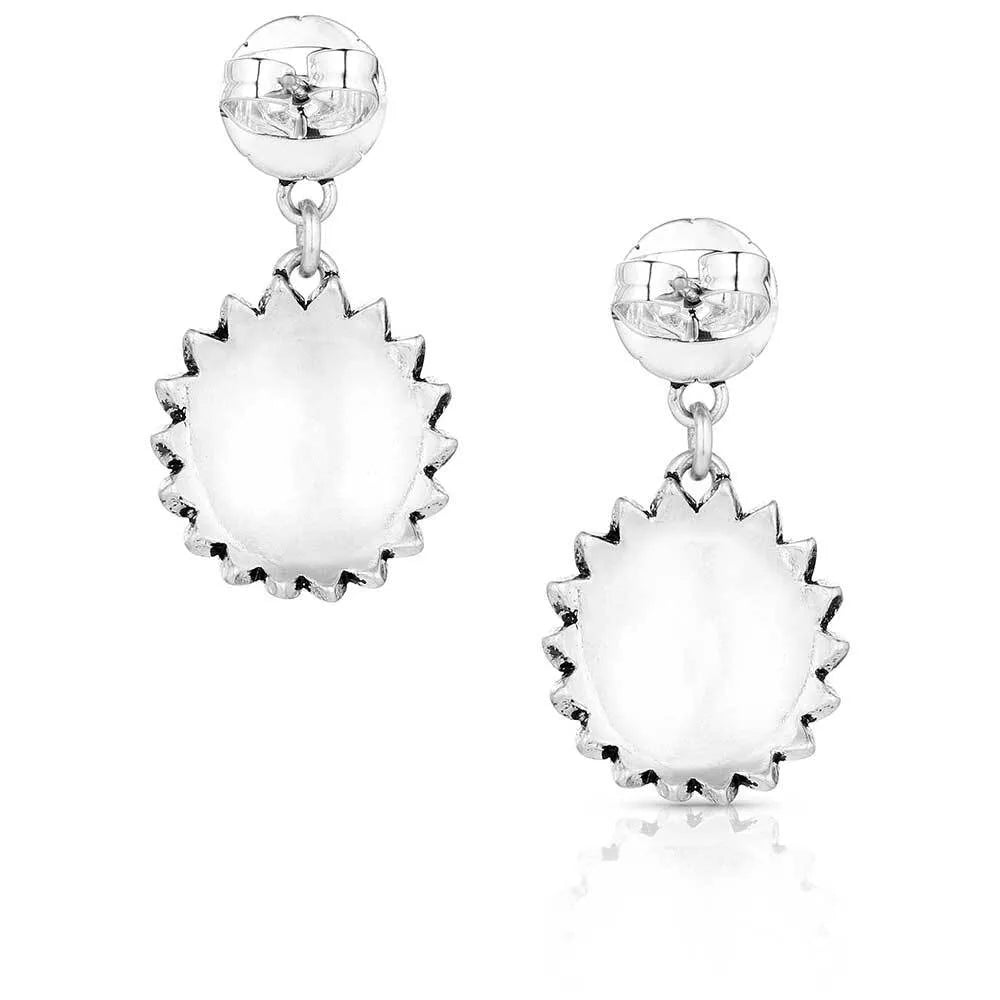 Montana Silversmiths Heyday Blossom Earrings. Silver earrings with circular design on a white background