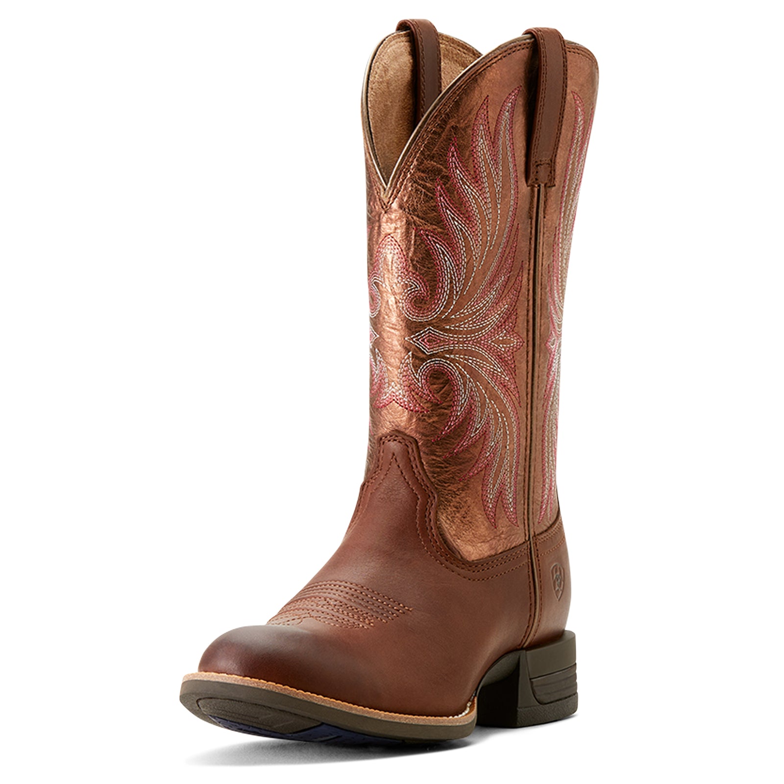 Ariat Women's Ranahan Western Boot in brown leather with a W toe profile and a low heel.