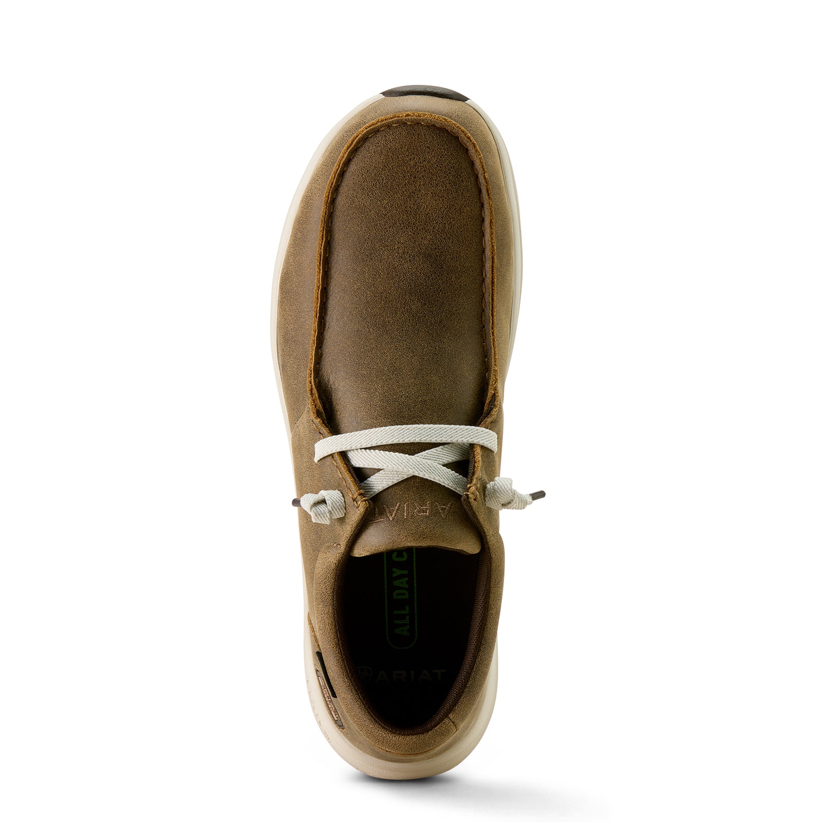 Ariat Men's Buckeye Steel Toe Work Shoe. Brown shoe with white laces on a white background