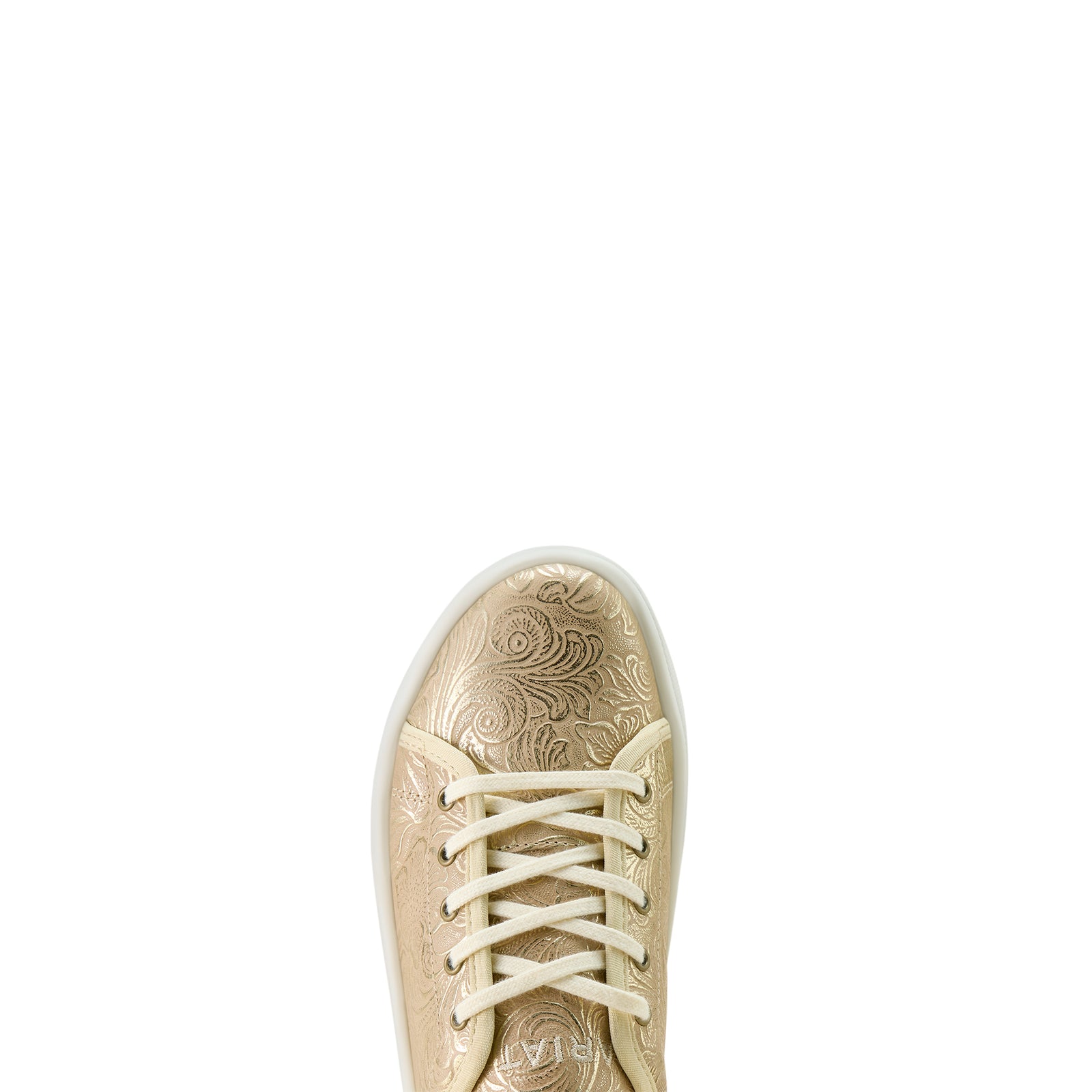 Ariat Women's Skylar Luxe Shoe. Beige sneaker with intricate design on a white background