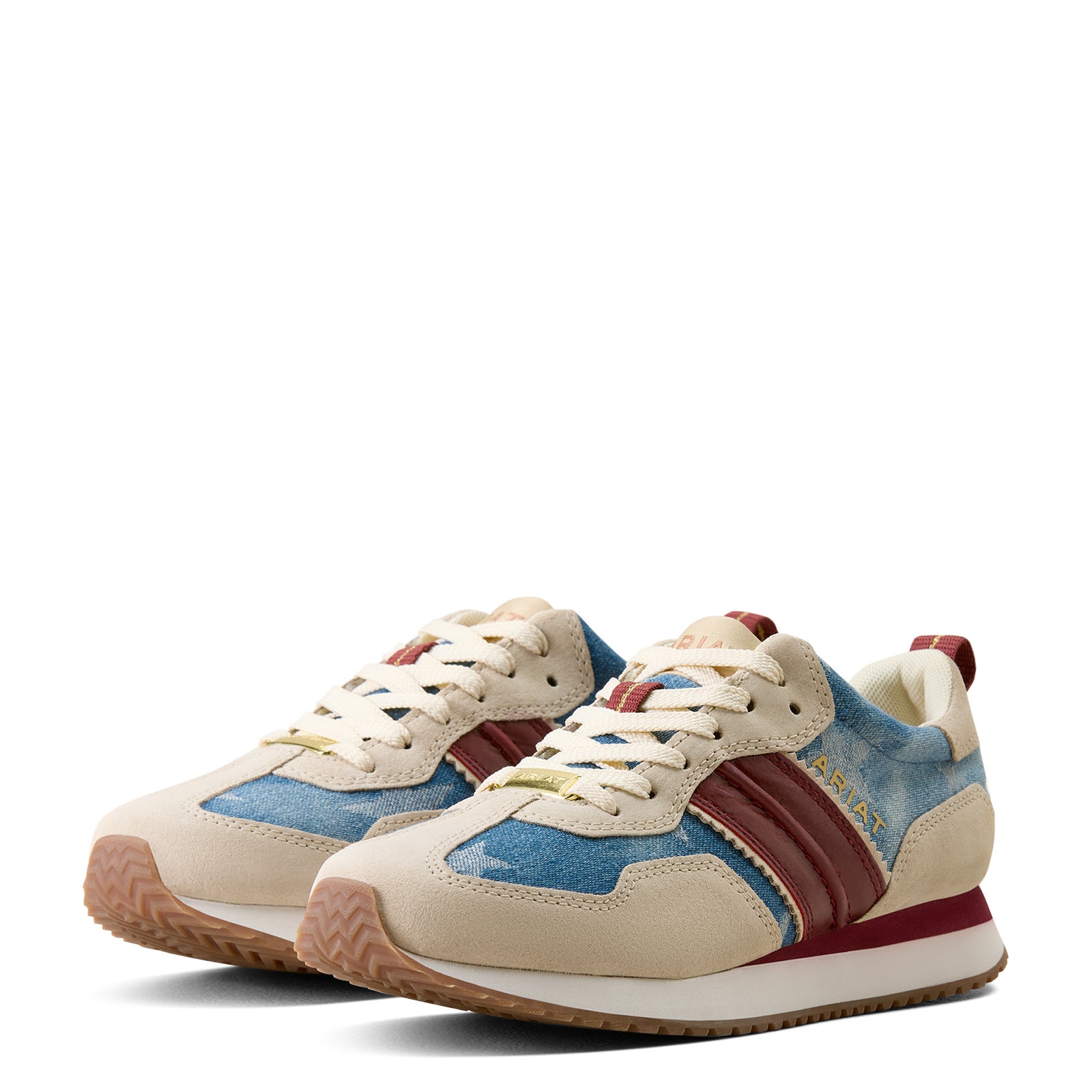Pair of multicolored sneakers on a white background